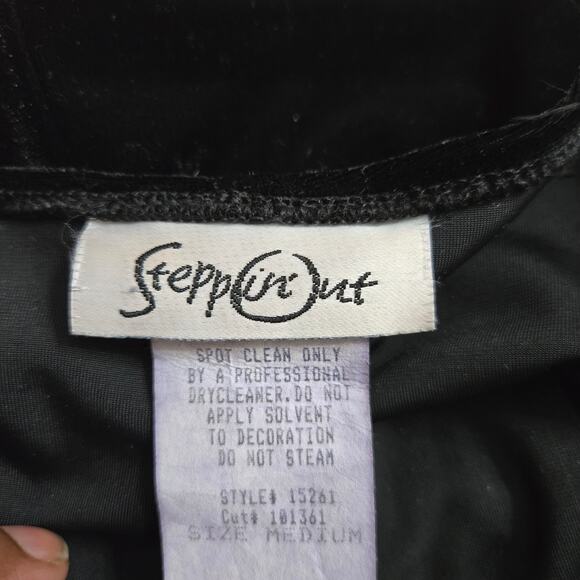 Stepping Out Vtg 90s Y2K Witchy Goth Fairy Velvet Feather Asymmetric Dress M - Picture 8 of 11